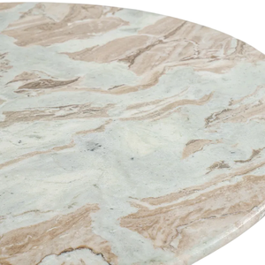 Mesa de Comedor Redonda con Tapa de Mármol Exótico y Base de Madera de Mango Sólido, Acabado Natural, para Recibidor, Comedor, Cocina - Product Image 6