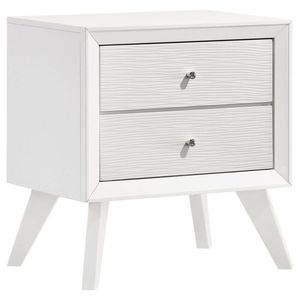 Comodino bianco con gambe angolate e pomelli rotondi in bronzo, 2 cassetti, tavolino da comodino, mobili per camera da letto - Product Image 6