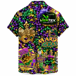 Chemise Hawaïenne Décontractée Vantex Sports pour Homme, à Manches Courtes, Imprimé Floral Mardi Gras, Style Popeline Respirant, Idéale pour les Vacances d'Été, 100% Coton - Product Image 2