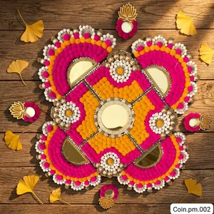 Decoración de Piso de Fieltro No Tejido Hecha a Mano para Diwali, Forma Geométrica, Decoración de Entrada Interior para el Hogar, Estilo Bohemio en Rosa, Amarillo y Blanco - Product Image 4