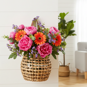 Water Hyacinth Hanging Flower <b>Basket</b> <b>with</b> <b>Handle</b>, Decorative <b>Wicker</b> Storage <b>Basket</b> for Home & Garden - Product Image 3