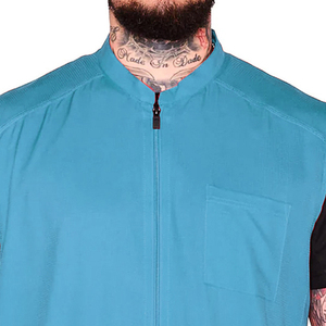 Turquoise Sleeveless Zip-Up Vest With Three Pockets And Mesh Panels - Product Image 5