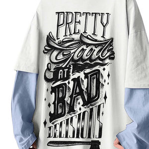 Camisetas de Hombre al por Mayor, 100% Algodón Jersey, Estampadas, de Doble Capa en las Mangas, Cuello Redondo, Estilo Urbano con Patrón Sólido - Product Image 3