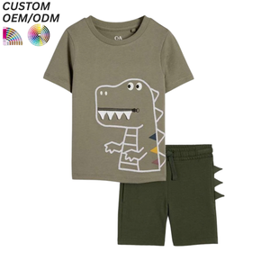 Ensemble de vêtements pour garçons à imprimé animal de haute qualité, 2 pièces, t-shirt et short 100% coton, support OEM/ODM pour la vente en gros, toutes saisons - Product Image 6