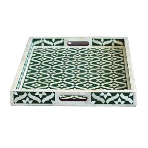 Plateau de service artisanal en laiton avec incrustation d'os – Plateau rectangulaire à motif floral, design et dimensions personnalisés - Product Image 6