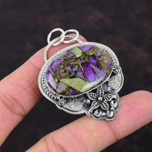 Handmade Copper Purpurite Pendant Sterling Silver Flower Jewelry Natural <b>Purple</b> Gemstone Necklace For Women - Product Image 2