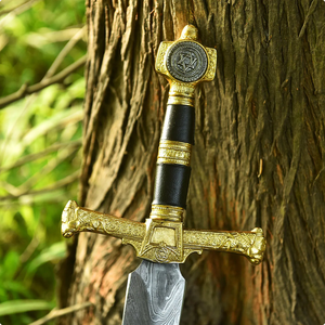 Espada larga de acero de Damasco pulido a mano de doble filo con funda de cuero |   Artículo Coleccionable Medieval para Regalo de Navidad o Exhibición Artística - Product Image 4