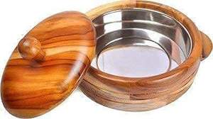 Solid Sheesham Wood Hot <b>Pot</b> Roti Box Set Insulated Casserole for Chapati Storage - Product Image 2