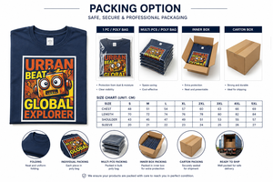 Urban <b>Beat</b> Global Explorer Men's Navy Blue Short Sleeve <b>T</b>-<b>Shirt</b> Cartoon Robot Print Casual O-Neck Regular Fit 100% Cotton - Product Image 6