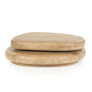 Table basse de salon moderne en bois de manguier massif, forme organique, rotation à 360 degrés, fabrication artisanale, finition naturelle et brune - Product Image 4