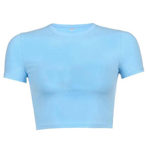 Conjuntos de Verano Personalizados para Mujer, Top Corto con Cuello Redondo, Camisetas de Algodón Lisas con Estampado Gráfico, Camisetas al por Mayor, Tops Cortos para Mujer - Product Image 2