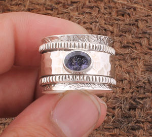 Bague tournante en argent sterling 925 avec pierre précieuse naturelle Iolite, pierre de naissance de février, cadeau pour femme - Product Image 1