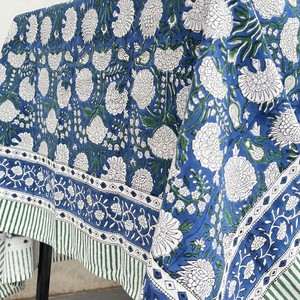 Handmade white floral <b>tablecloth</b> Pretty pink cotton design Block print cotton table cloth for Dining <b>Weddings</b> Special Occasions - Product Image 4