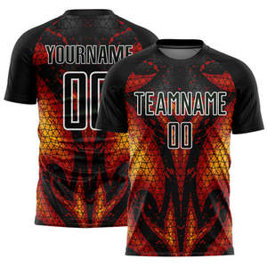 Maillot d'équipe personnalisé à manches courtes et col en V, imprimé par transfert thermique, motif flamme, unisexe, respirant, 100 % polyester - Product Image 2