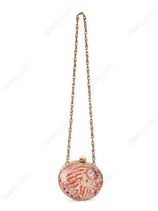 Pochette ronde en coquille d'ormeau rouge naturel avec cadre doré, sac de soirée marin de luxe, sac à main de déclaration pour resort, export OEM - Product Image 5