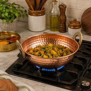 Premium Hand Hammered Pure Copper Serving Bowl Brass Handles Traditional Indian Kadhai Curry Bowl Kitchen Cookware Restaurant - Product Image 3