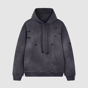 Sweat à capuche vintage effet vieilli en molleton épais, coupe classique, style streetwear, avec poche kangourou, haut décontracté - Product Image 1