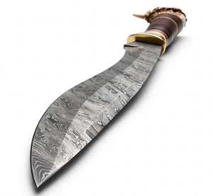 Cuchillo utilitario de hoja fija de acero de Damasco de grado industrial, hecho a mano y personalizado, con mango de cuero apilado, para bricolaje y OEM - Product Image 4