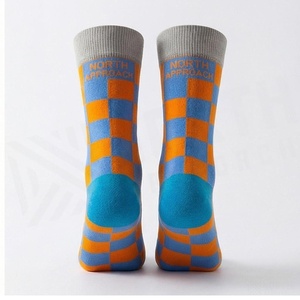 Crew <b>Socks</b> Plaid Pattern Blue <b>Orange</b> Breathable Knitted for Adults Casual Wear - Product Image 2