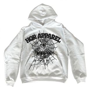 HQR APPAREL White 100% Cotton Fleece Anti-shrink Unisex Streetwear Pullover <b>Hoodie</b> with Kangaroo Pocket - Product Image 1