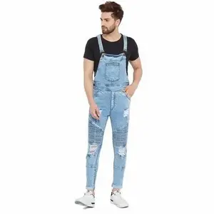 Suspender elegante dos homens por atacado impresso macacões magros denim macacão preto para homens