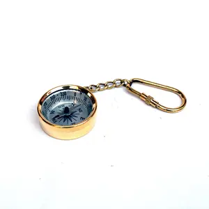 Brass Finish Compass Collectible Antique Style Finish Nautical Keychain Keyring