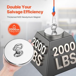 Kit Magnete da Pesca Monofacciale da 900 kg con Forza di Trazione e Moschettone per Applicazioni di Sollevamento e Pesca - Product Image 2