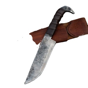 Couteau de camping Odin's Raven 10,3 pouces, style viking nordique, lame en acier à haute teneur en carbone de 6,5 pouces, HRC60-65, manche en corne de taureau, étui en cuir - Product Image 1
