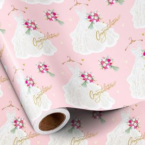 Mini Rotolo di Carta da Regalo Rosa per Decorazioni di Abiti e Fiori con Design con Scritta 'Congratulazioni' - Product Image 1