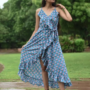 Hot Selling Hand Block Printed Indian Cotton Dress 100% Floral Embroidered <b>Tunics</b> Casual Style Maxi Length Gown At Factory Price - Product Image 1