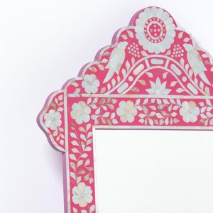 NEHA ENTERPRISES Pink Floral Bohemian Inlay Handmade Eco-Friendly <b>Lightweight</b> Irregular Shape Decorative MDF Framed Wall <b>Mirror</b> - Product Image 4