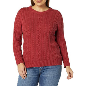 Suéter Casual de Punto Trenzado Gris Claro para Mujer, Cuello Redondo, Manga Larga - Product Image 4