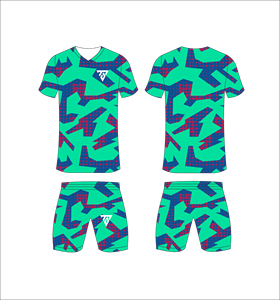 Conjunto de Uniforme de Fútbol Personalizado por Sublimación para Hombre, Verde Menta, Azul Marino, Patrón Geométrico de Mitad de Tono, Uniforme de Fútbol de Secado Rápido para Entrenamiento - Product Image 1
