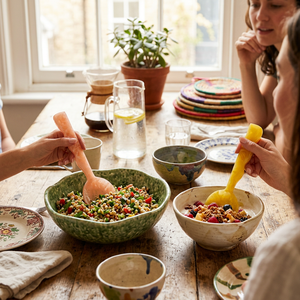 Ensemble de couverts en résine pour salade, faits à la main, vente en gros, personnalisables OEM ODM, cuillère et fourchette à manche ondulé jaune pêche, ustensiles de cuisine DECORYUG - Product Image 2
