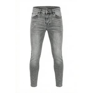 Jean slim en denim délavé pour homme, taille mi-haute, coupe droite, en coton, style décontracté, collection automne - Product Image 1