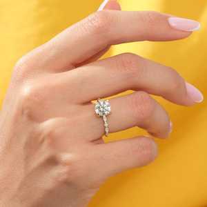 Moissanite 1CT Round Cut Promise <b>Solitaire</b> <b>Ring</b> Original 925 <b>Silver</b> With Gold Plated Fine Flower Style Classic Gift Jewelry - Product Image 3