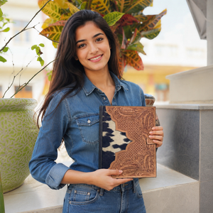 Hand Tooled Leather Business Portfolio Binder Conference File <b>Folders</b> Manufacture Cowhide Document <b>Folder</b> With <b>Card</b> Holder - Product Image 3