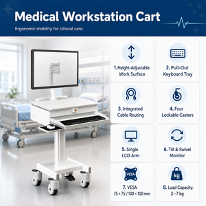 Modern Metal Hospital <b>Trolley</b> Medical Computing Cart with Gas Spring Lift and Support for One Monitor - Product Image 3
