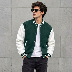 Chaqueta Varsity Verde y Blanca para Hombre con Botones al Frente, Chaqueta Bomber Informal de Corte Regular para Otoño - Product Image 6