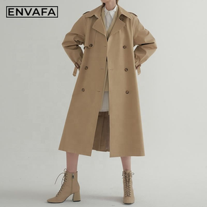 Manteau long kaki tendance pour femmes avec ceinture, vêtements pour femmes grandes tailles, veste légère personnalisée, coupe-vent, manteau trench pour femmes - Product Image 5