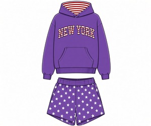 Ensemble de vêtements pour femmes, sweat à capuche et short, imprimé graphique New York, haut tendance, short imprimé étoile, tissu léger et confortable - Product Image 2