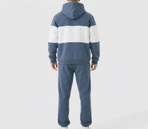 Survêtement à capuche pour homme, bleu et blanc, à blocs de couleur, manches longues, sweat-shirt décontracté avec poches latérales, coupe classique, pour l'automne - Product Image 2