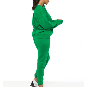 Survêtement pour femmes en coton 100% vert uni, taille plus, manches longues, à capuche, coupe régulière, décontracté, avec poches latérales, taille élastique, automne - Product Image 5
