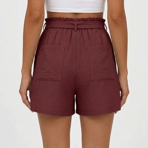 Shorts décontractés taille haute pour femmes avec ceinture élastique, poches latérales et design à nouer sur le devant – Confortables pour l'été, idéaux pour les commandes en gros - Product Image 2