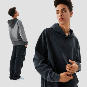 Sweat à capuche pour homme en molleton bouclette 100% coton, grammage lourd, délavé à l'acide, style vintage coréen, personnalisable, collection automne, vente en gros - Product Image 3