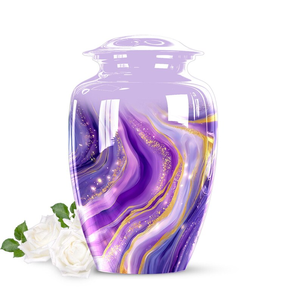 Purple Marble Metal Cremation Urn Decorative Memorial Vase <b>for</b> Human <b>Ashes</b> Tabletop Funeral Home Home Decor - Product Image 2