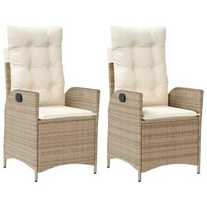 2pcs Beige Poly <b>Rattan</b> <b>Reclining</b> Patio <b>Chairs</b> with Cushions - Product Image 2