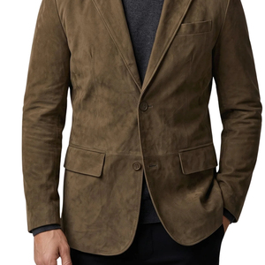 Chaqueta Blazer de Cuero Genuino Marrón para Hombre, Estilo Casual Elegante con un Solo Botón, Marca Leather Cult - Product Image 6