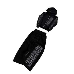 ชุดเซ็ตฮู้ดดี้และกางเกงจ็อกเกอร์ผ้าฝ้ายถักสำหรับผู้ชาย 2 ชิ้น เสื้อสเวตเชิ้ตเข้าชุด ระบายอากาศได้ดี สวมใส่สบายๆ สำหรับพักผ่อนและสตรีทแวร์ - Product Image 1