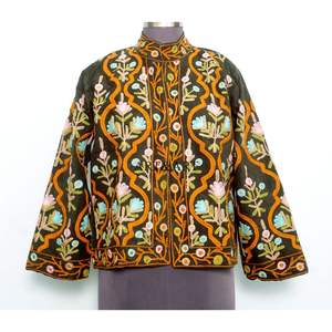 Veste luxueuse brodée à la main 100% cotisse, col mandarin épais, écologique, respirante, séchage rapide, détails floraux complexes - Product Image 1